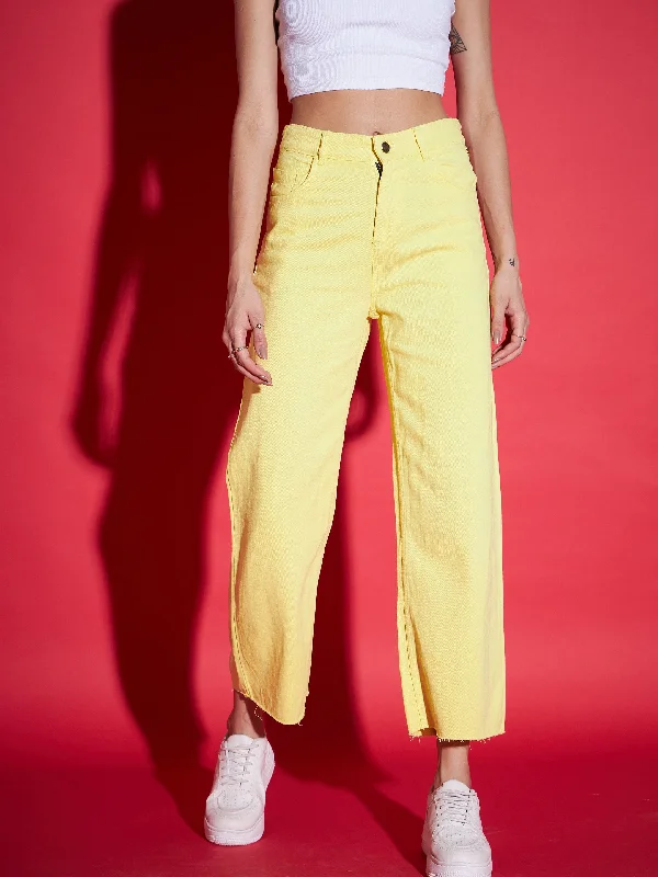 Men's Slim Fit Stretch Jeans in Dark Wash for a Modern and Comfortable LookWomen Yellow Raw Edge Jeans