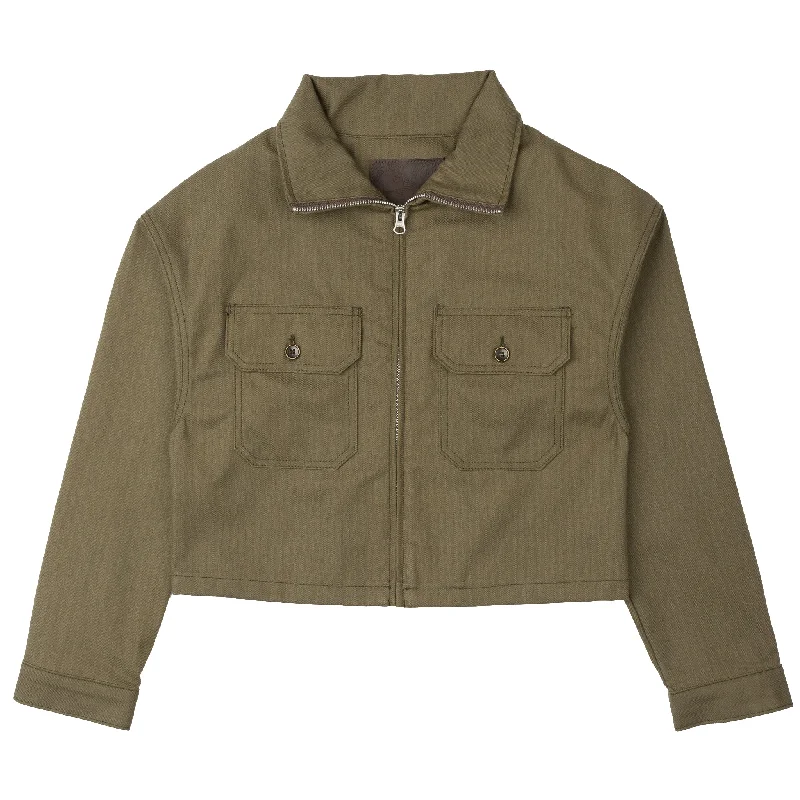 Men's Stretch Jeans with a Moisture - Wicking Lining for Active LifestylesZip Crop Jacket - Army HBT - Olive Drab