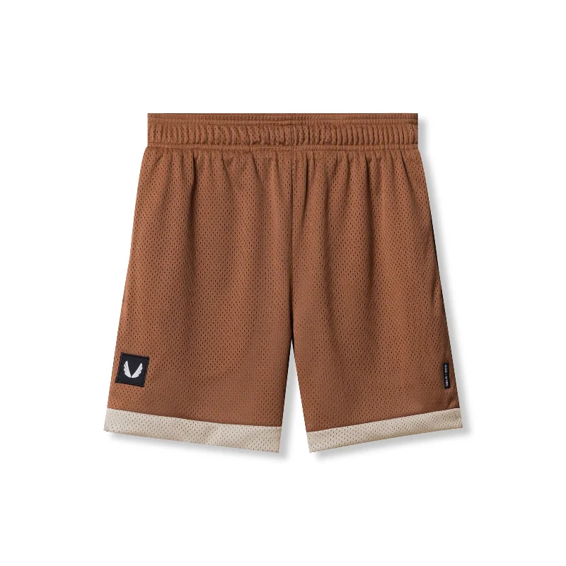 Men's floral print silk blend shorts for a unique night - out look   0795. SilverPlus™ Mesh Reversible Short  - Rust/Beige