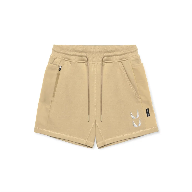 Men's wide - leg linen blend shorts for a relaxed beachside vibe 0867. Tech-Terry™ Sidelock Sweat Short - Khaki "Stacked Wings" Men's wide - leg linen blend shorts for a relaxed beachside vibe 0867. Tech-Terry™ Sidelock Sweat Short - Khaki "Stacked Wings"