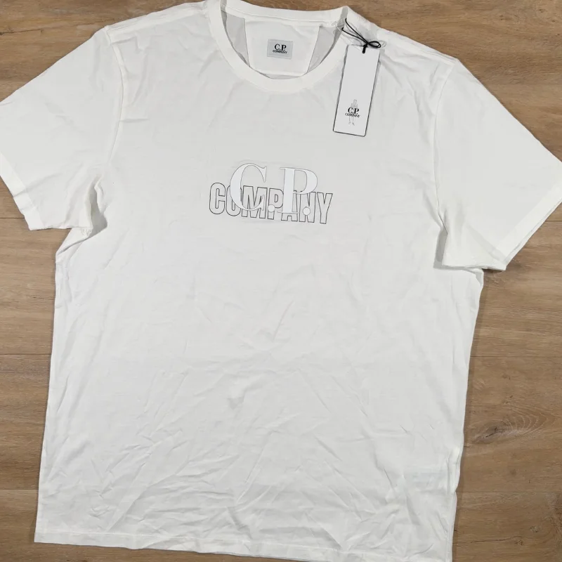 Men's polo t - shirts with a contrast collar for a preppy lookC.P. Company Graphic Logo T-Shirt in White Men's polo t - shirts with a contrast collar for a preppy lookC.P. Company Graphic Logo T-Shirt in White