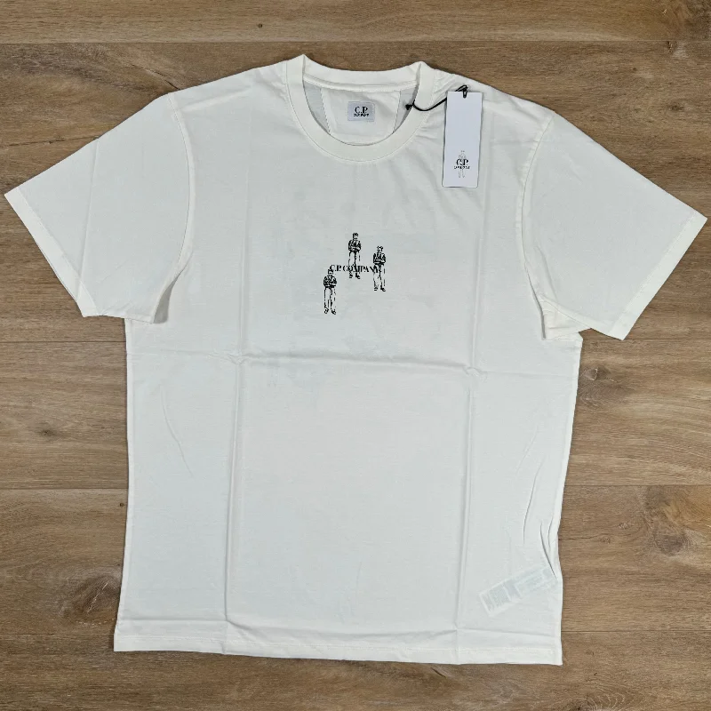 Men's button - front t - shirts with a unique artistic printC.P. Company Relaxed Graphic T-Shirt in White Men's button - front t - shirts with a unique artistic printC.P. Company Relaxed Graphic T-Shirt in White