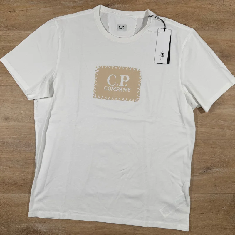 Men's ribbed t - shirts with a textured finish for added styleC.P. Company Stitch Block Logo T-Shirt in White Men's ribbed t - shirts with a textured finish for added styleC.P. Company Stitch Block Logo T-Shirt in White