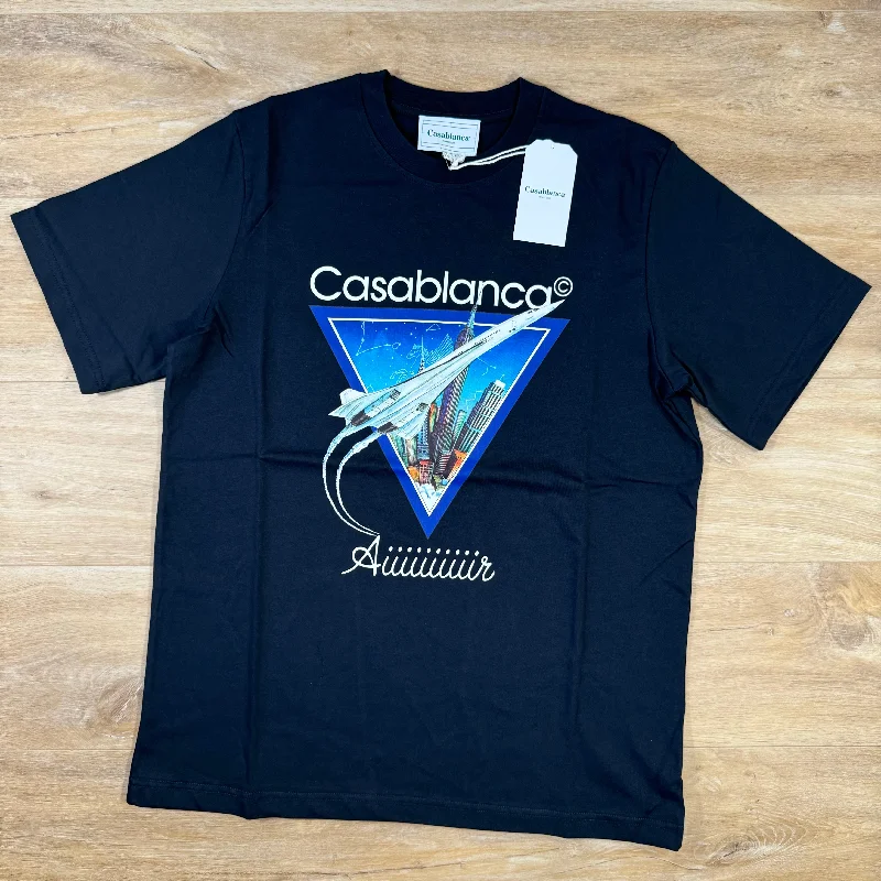 Men's ribbed t - shirts with a textured finish for added styleCasablanca Aiiiiir T-Shirt in Navy Men's ribbed t - shirts with a textured finish for added styleCasablanca Aiiiiir T-Shirt in Navy