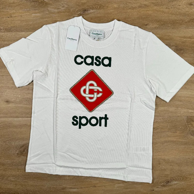 Men's eco - friendly recycled t - shirts for sustainable fashion choicesCasablanca Casa Sport T-Shirt in White Men's eco - friendly recycled t - shirts for sustainable fashion choicesCasablanca Casa Sport T-Shirt in White