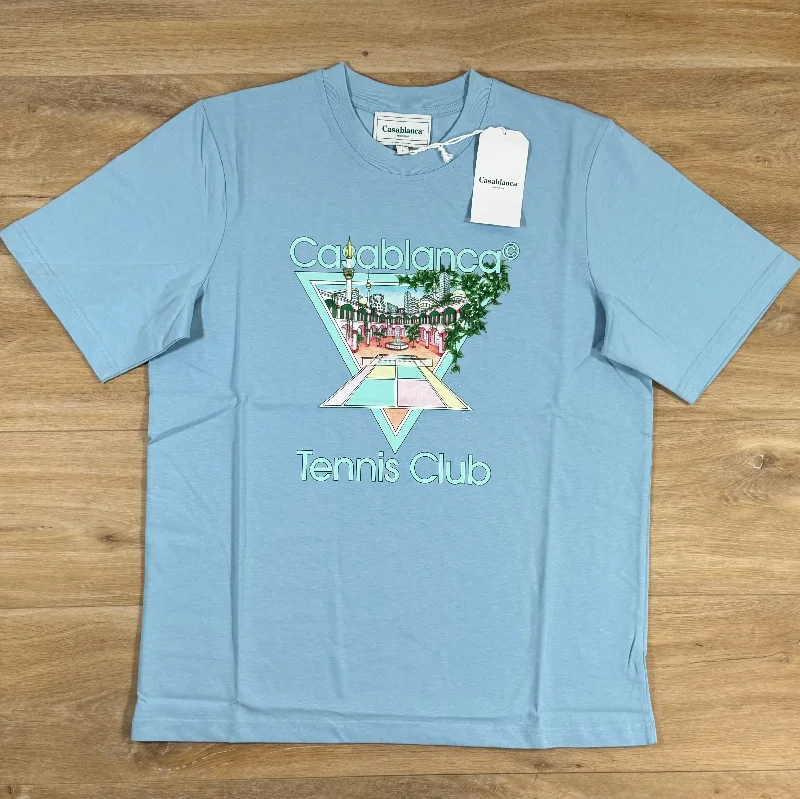 Men's moisture - wicking athletic t - shirts for intense workoutsCasablanca Tennis Club Icon T-Shirt in Sky Blue Men's moisture - wicking athletic t - shirts for intense workoutsCasablanca Tennis Club Icon T-Shirt in Sky Blue
