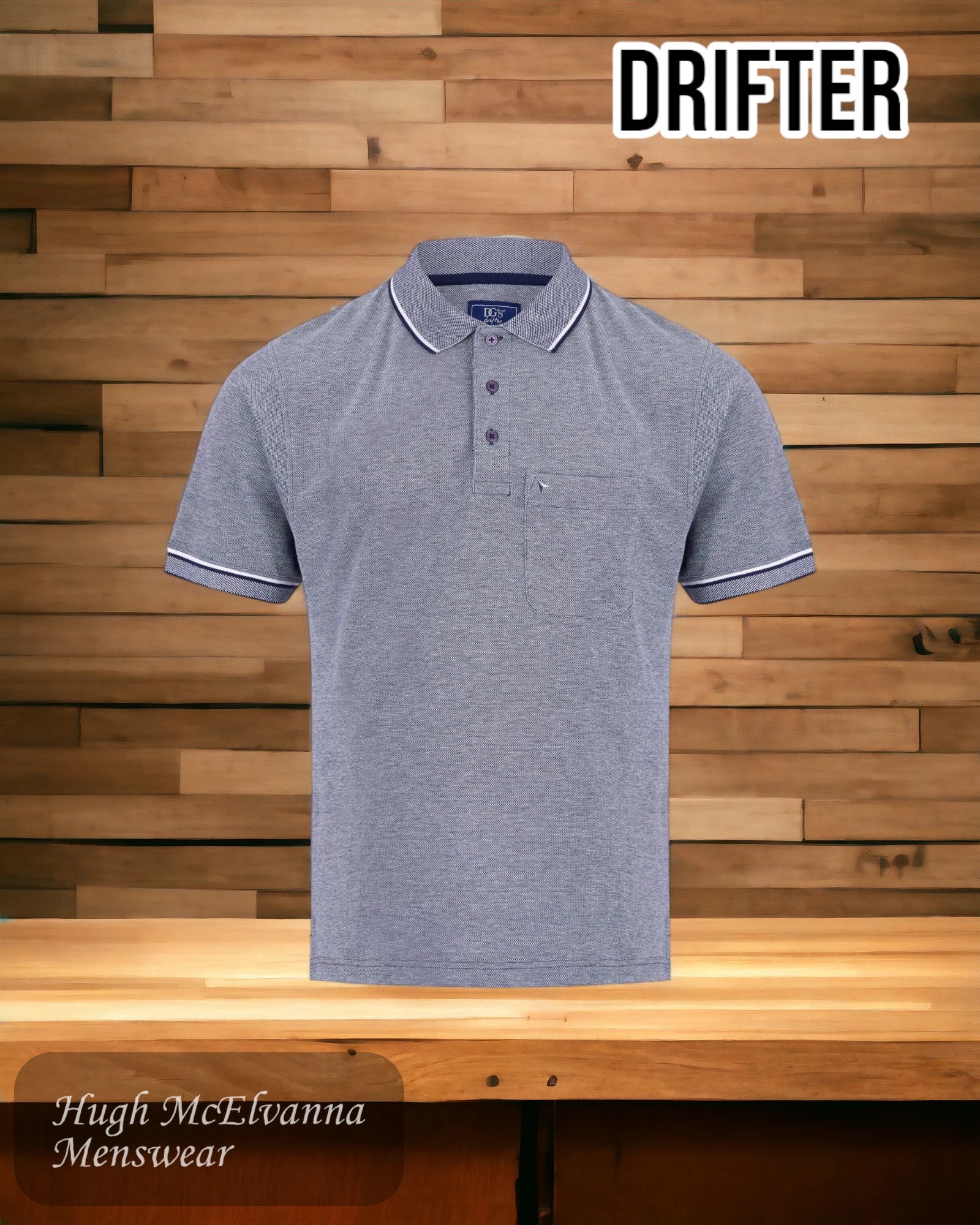 Men's long - sleeve henley t - shirts with button - down placketsDrifter BLUE Polo Shirt 55104/29 Men's long - sleeve henley t - shirts with button - down placketsDrifter BLUE Polo Shirt 55104/29
