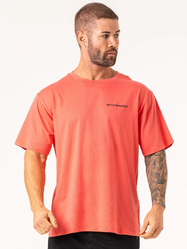 Men's distressed denim - look t - shirts with a rugged appealEnergy Oversized T-Shirt - Coral Men's distressed denim - look t - shirts with a rugged appealEnergy Oversized T-Shirt - Coral