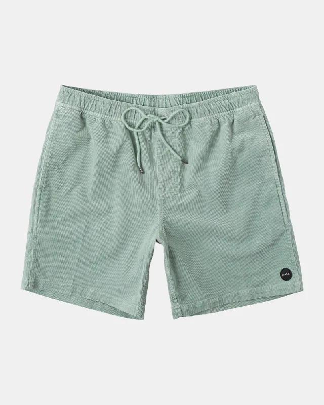 Men's camo print cargo shorts for outdoor adventures Escape 17" Elastic Waist Corduroy Shorts - Green Haze Men's camo print cargo shorts for outdoor adventures Escape 17" Elastic Waist Corduroy Shorts - Green Haze