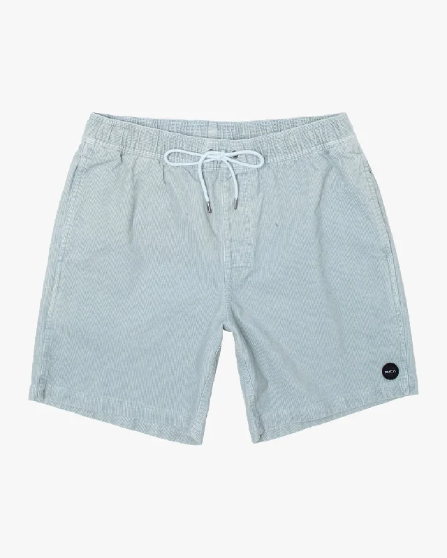 Men's flat - front chino shorts for semi - formal summer events Escape 17" Elastic Waist Corduroy Shorts - Sky Men's flat - front chino shorts for semi - formal summer events Escape 17" Elastic Waist Corduroy Shorts - Sky