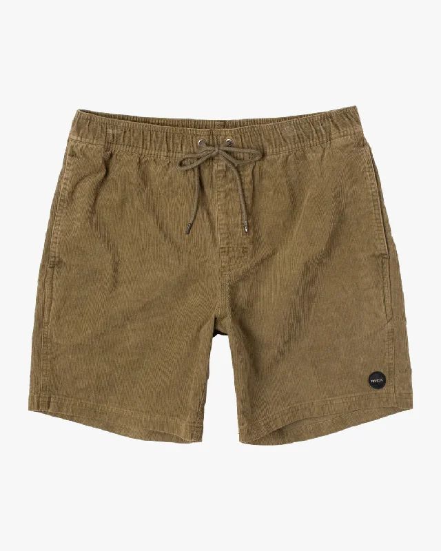 Men's flat - front chino shorts for semi - formal summer events Escape 17" Elastic Waist Corduroy Shorts - Tobacco Men's flat - front chino shorts for semi - formal summer events Escape 17" Elastic Waist Corduroy Shorts - Tobacco