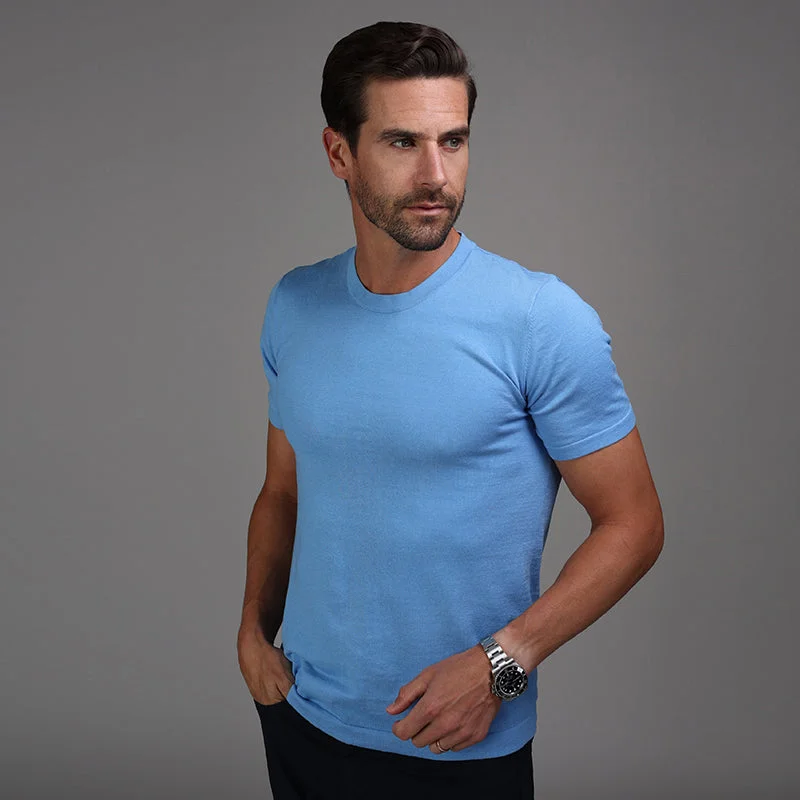 Men's distressed denim - look t - shirts with a rugged appealLucca Luxury Touch Cotton and Silk T-Shirt Blue Men's distressed denim - look t - shirts with a rugged appealLucca Luxury Touch Cotton and Silk T-Shirt Blue