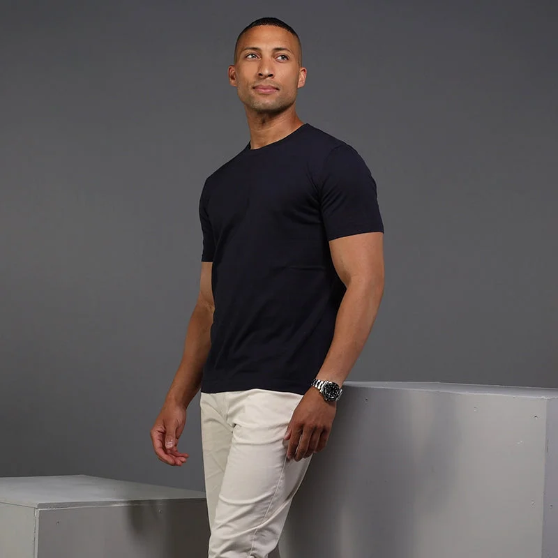 Men's smart - casual checkered t - shirts for semi - formal occasionsLucca Luxury Touch Cotton and Silk T-Shirt Navy Men's smart - casual checkered t - shirts for semi - formal occasionsLucca Luxury Touch Cotton and Silk T-Shirt Navy
