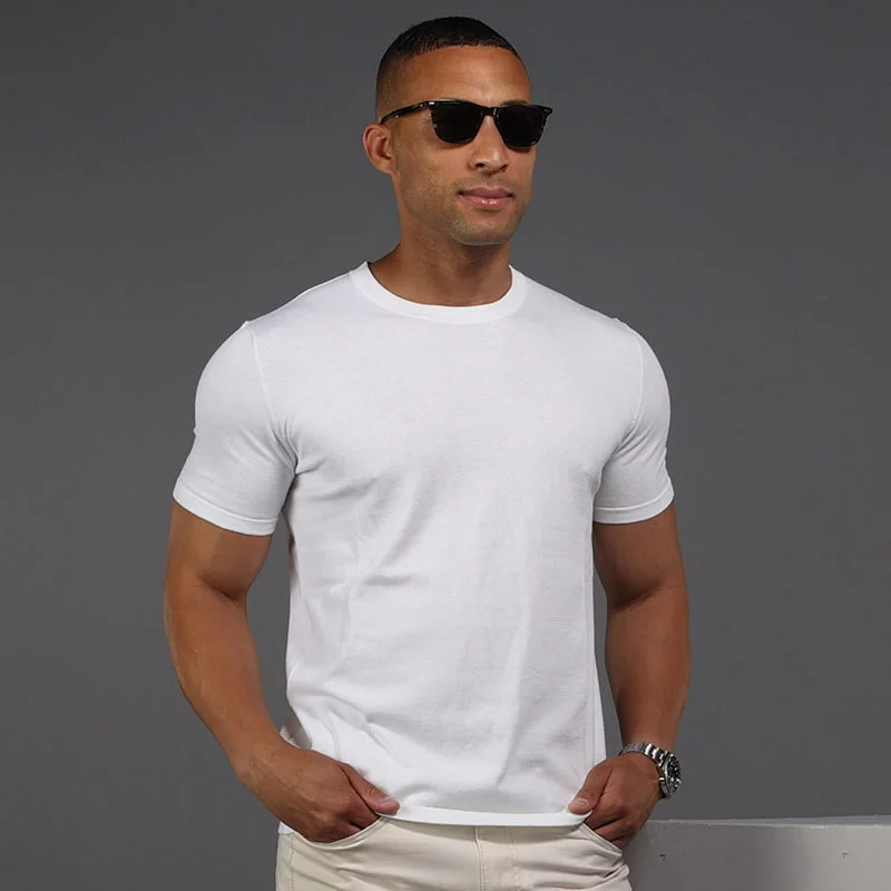 Men's smart - casual checkered t - shirts for semi - formal occasionsLucca Luxury Touch Cotton and Silk T-Shirt White Men's smart - casual checkered t - shirts for semi - formal occasionsLucca Luxury Touch Cotton and Silk T-Shirt White