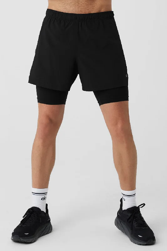 Men's moisture - wicking performance shorts for sweaty outdoor activities 5" Revival 2-In-1 Short - Black/Black Men's moisture - wicking performance shorts for sweaty outdoor activities 5" Revival 2-In-1 Short - Black/Black