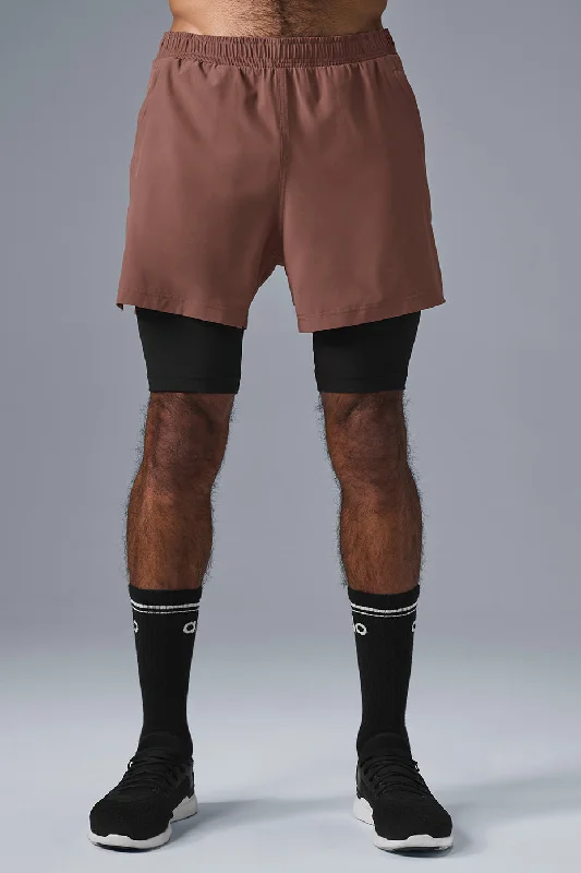 Men's floral print silk blend shorts for a unique night - out look 5" Revival 2-In-1 Short - Chestnut/Black Men's floral print silk blend shorts for a unique night - out look 5" Revival 2-In-1 Short - Chestnut/Black