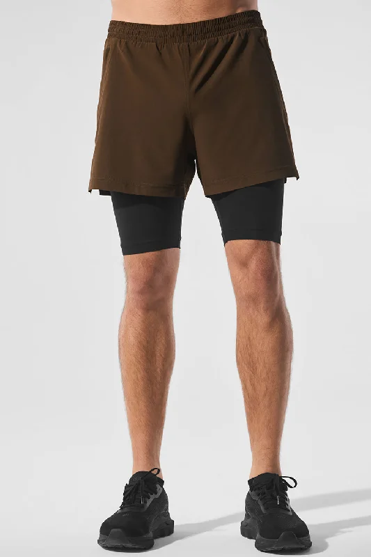 Men's high - waisted swim shorts with UPF protection for beach vacations 5" Revival 2-in-1 Short - Espresso/Black Men's high - waisted swim shorts with UPF protection for beach vacations 5" Revival 2-in-1 Short - Espresso/Black