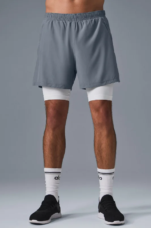 Men's wide - leg linen blend shorts for a relaxed beachside vibe 5" Revival 2-In-1 Short - Steel Grey/White Men's wide - leg linen blend shorts for a relaxed beachside vibe 5" Revival 2-In-1 Short - Steel Grey/White