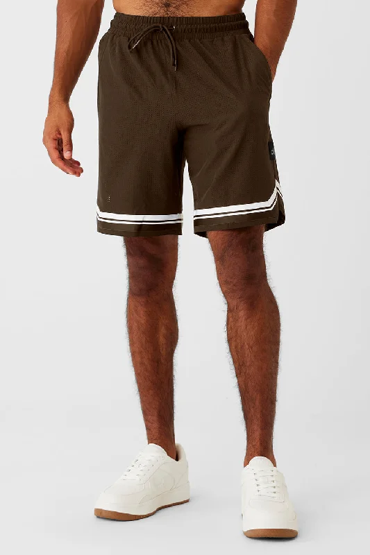 Men's elastic waistband lounge shorts for lazy weekends at home 9" Traction Arena Short - Espresso Men's elastic waistband lounge shorts for lazy weekends at home 9" Traction Arena Short - Espresso