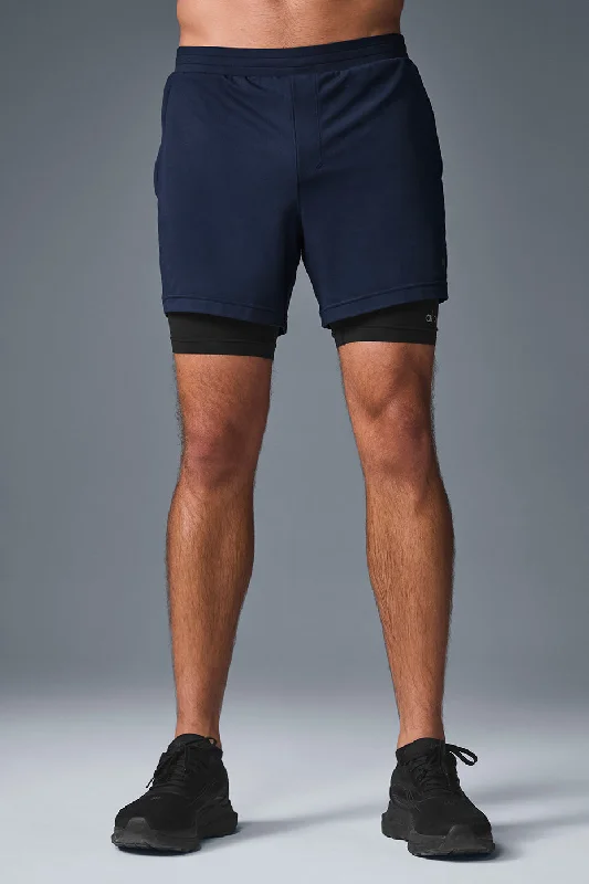 Men's high - waisted swim shorts with UPF protection for beach vacations Conquer React 2-In-1 Performance Short - Navy/Black Men's high - waisted swim shorts with UPF protection for beach vacations Conquer React 2-In-1 Performance Short - Navy/Black