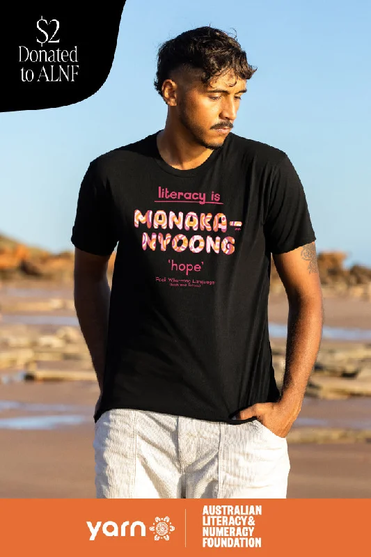 Men's organic cotton crew - neck t - shirts for everyday comfortManaka-nyoong 'Hope' ALNF Black Cotton Crew Neck Unisex T-Shirt Men's organic cotton crew - neck t - shirts for everyday comfortManaka-nyoong 'Hope' ALNF Black Cotton Crew Neck Unisex T-Shirt