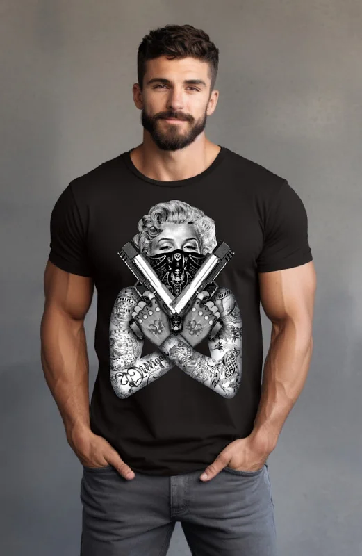 Men's thermal t - shirts with a high - neck design for cold weatherMarilyn w/ Guns Tee Men's thermal t - shirts with a high - neck design for cold weatherMarilyn w/ Guns Tee