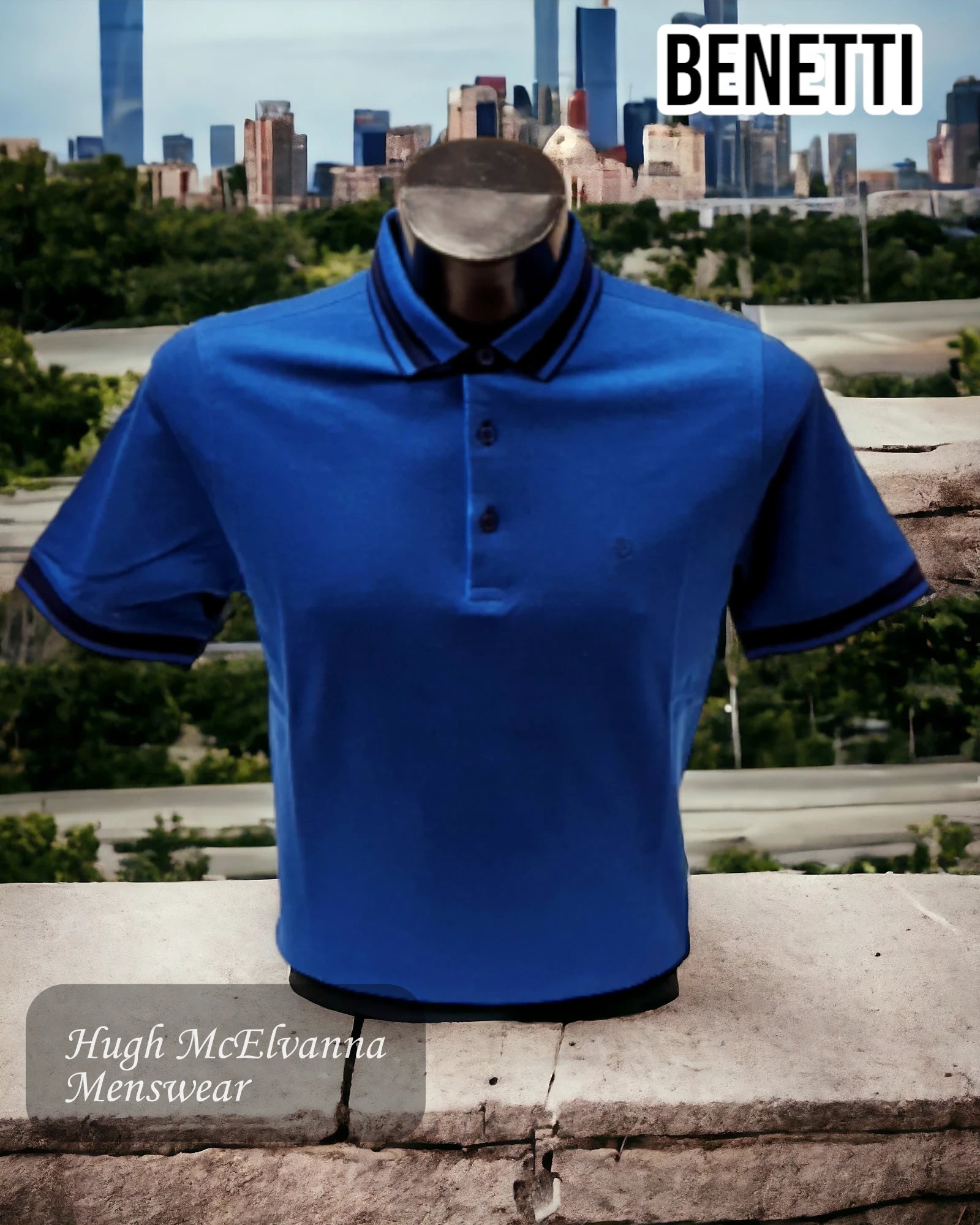 Men's tie - dye t - shirts with a bohemian styleBenetti Navy NATHAN Pique Polo