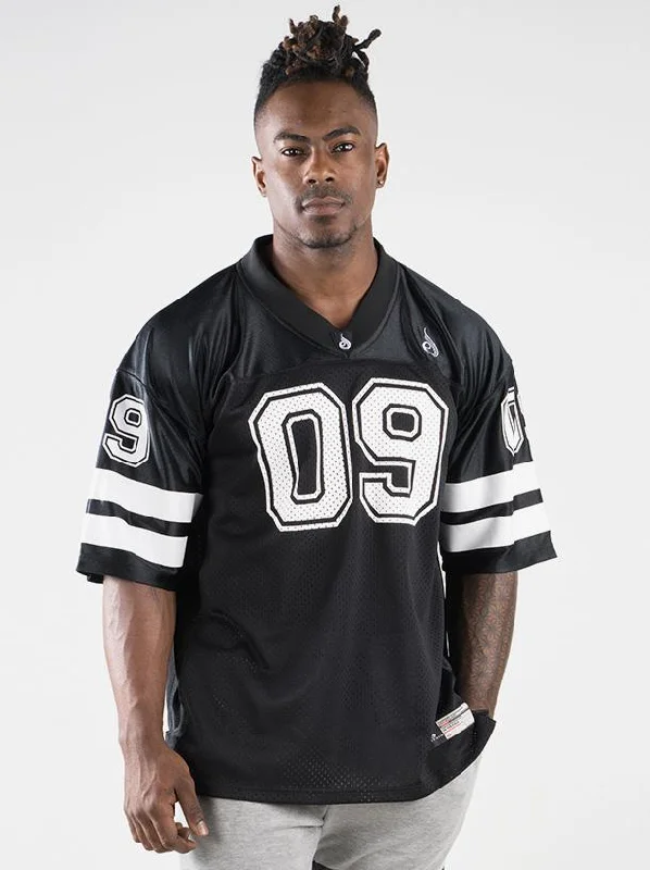 Men's slim - fit graphic t - shirts with vintage rock band printsMens Varsity Jersey - Black