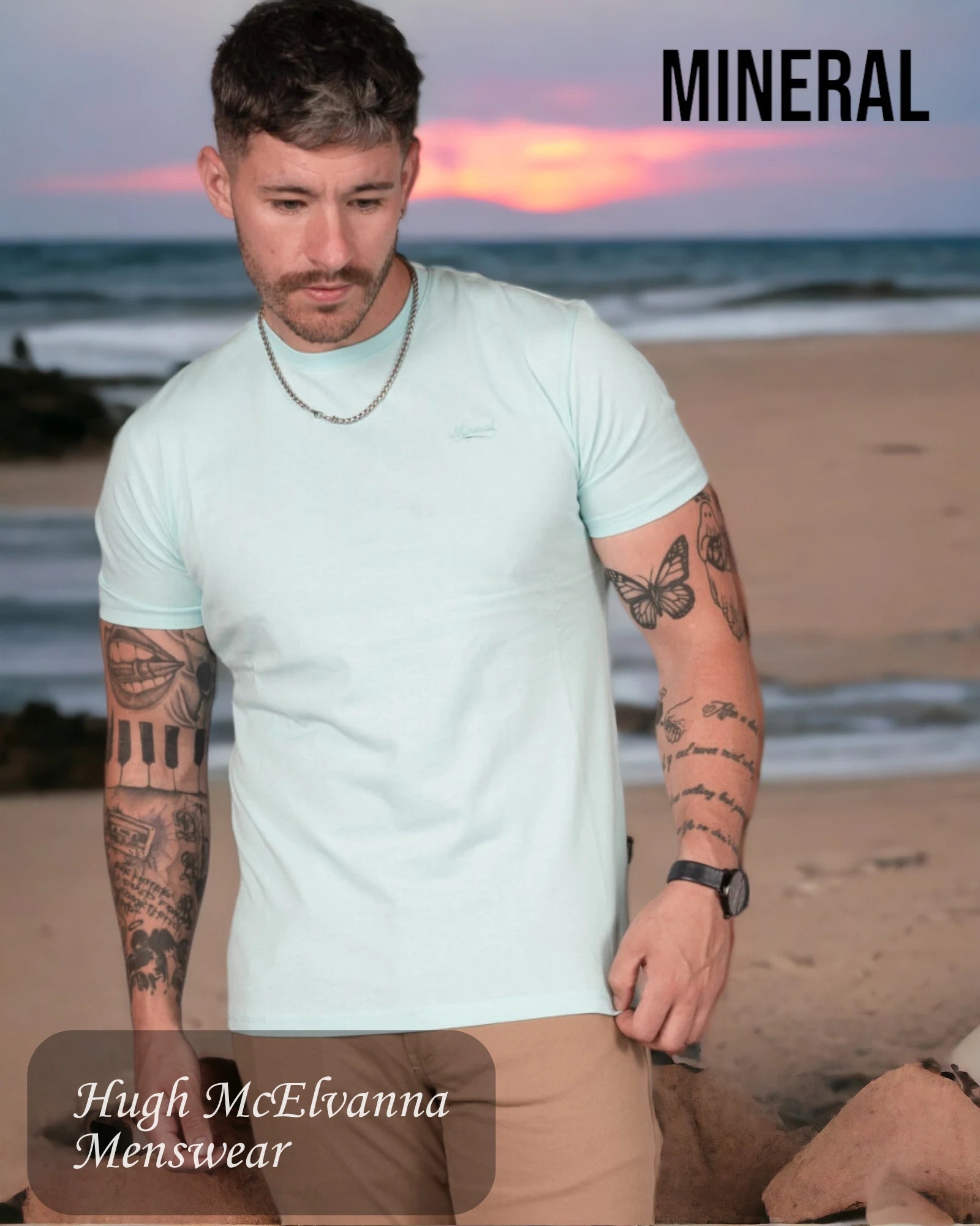 Men's ribbed t - shirts with a textured finish for added styleMineral GLOCK Sea Foam Round Neck Tee Men's ribbed t - shirts with a textured finish for added styleMineral GLOCK Sea Foam Round Neck Tee