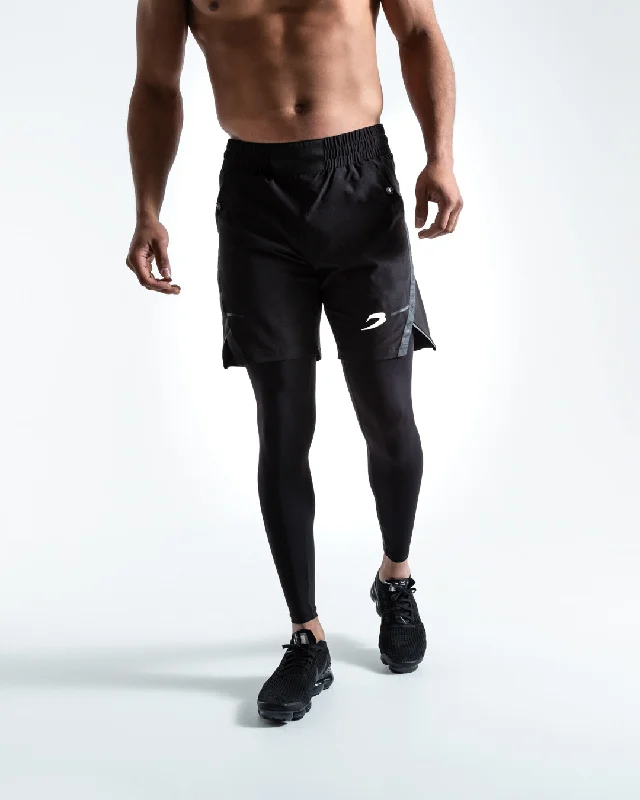 Men's camo print cargo shorts for outdoor adventures Pep Shorts (2-In-1 Training Tights) - Black Men's camo print cargo shorts for outdoor adventures Pep Shorts (2-In-1 Training Tights) - Black