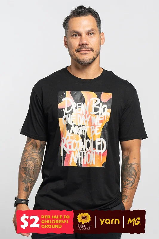 Men's UV - protection t - shirts for outdoor activities in the sunReconciled Nation (Yellow) Black Cotton Crew Neck Unisex T-Shirt