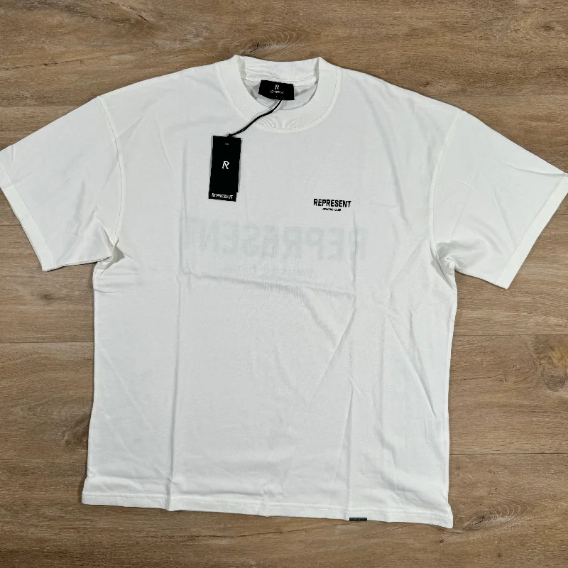 Men's slim - fit graphic t - shirts with vintage rock band printsRepresent Owners Club T-Shirt in Flat White Men's slim - fit graphic t - shirts with vintage rock band printsRepresent Owners Club T-Shirt in Flat White