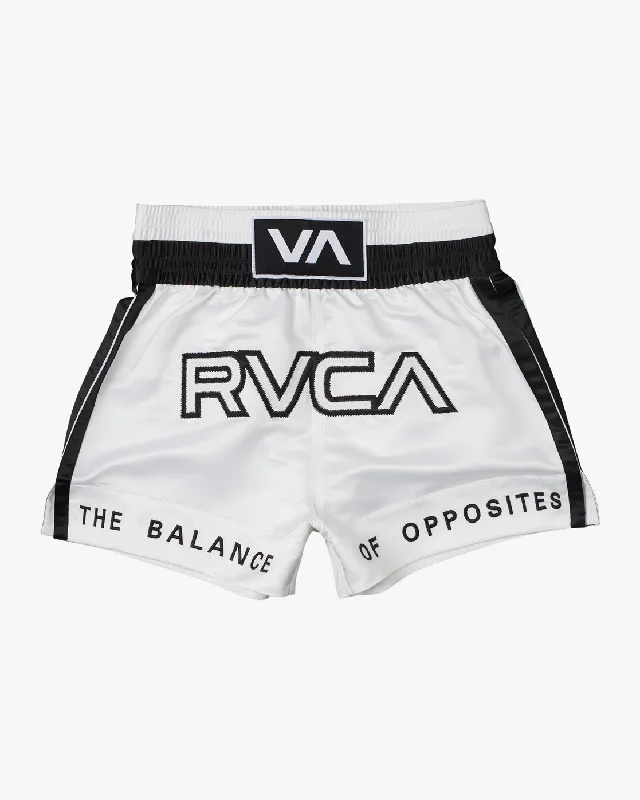 Men's checkered pattern wool shorts for a stylish winter layering option RVCA 15" Muay Thai Boxing Shorts - White Men's checkered pattern wool shorts for a stylish winter layering option RVCA 15" Muay Thai Boxing Shorts - White
