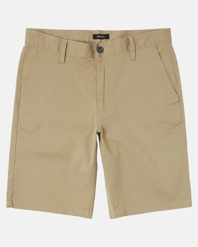 Men's pastel - colored cotton shorts for a spring - friendly outfit RVCA Stretch 20" Chino Shorts - Khaki Men's pastel - colored cotton shorts for a spring - friendly outfit RVCA Stretch 20" Chino Shorts - Khaki