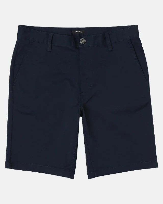 Men's button - fly denim work shorts for durability on the job RVCA Stretch 20" Chino Shorts - Navy Marine Men's button - fly denim work shorts for durability on the job RVCA Stretch 20" Chino Shorts - Navy Marine