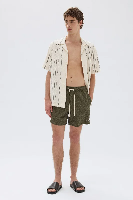 Men's button - fly denim work shorts for durability on the job   Seth Swim Short