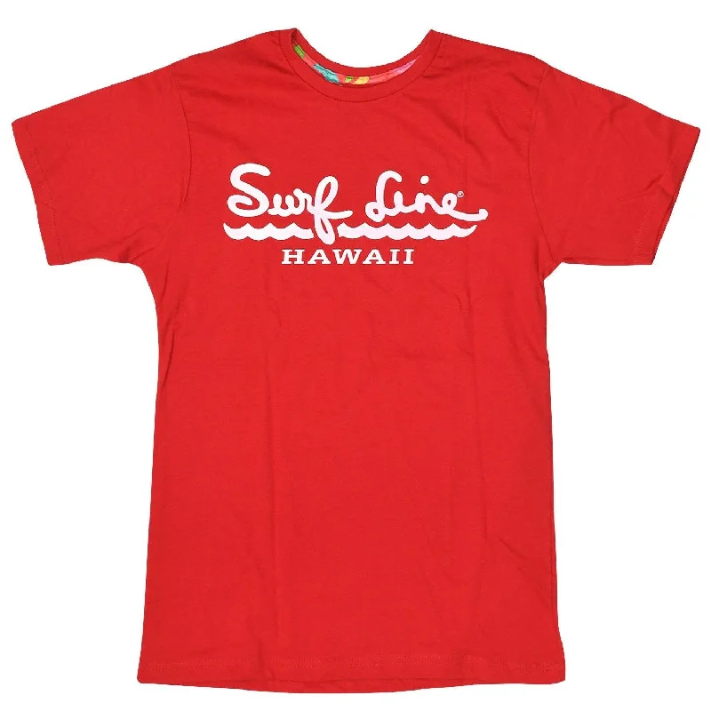Men's short - sleeve linen t - shirts for summer beach outingsAdult Surf Line Hawaii Script Tee - Red Men's short - sleeve linen t - shirts for summer beach outingsAdult Surf Line Hawaii Script Tee - Red