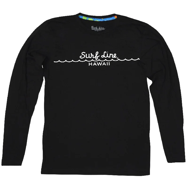 Men's polo t - shirts with a contrast collar for a preppy lookSLH Long sleeve Tee Wave Logo - Black Men's polo t - shirts with a contrast collar for a preppy lookSLH Long sleeve Tee Wave Logo - Black