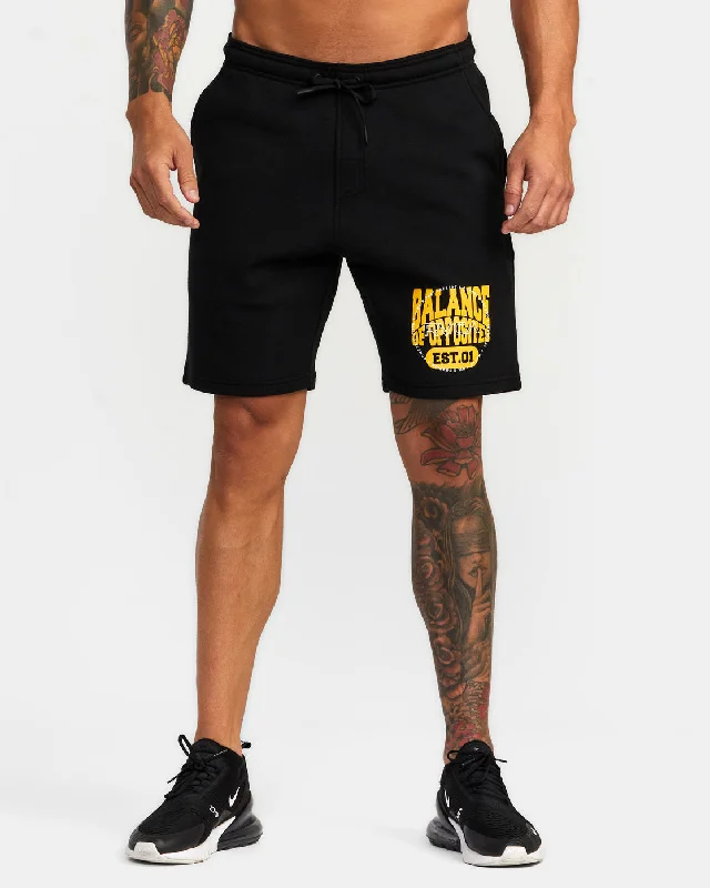 Men's distressed cotton shorts for a bohemian - inspired style Sport IV 19" Shorts - Black/Gold Men's distressed cotton shorts for a bohemian - inspired style Sport IV 19" Shorts - Black/Gold