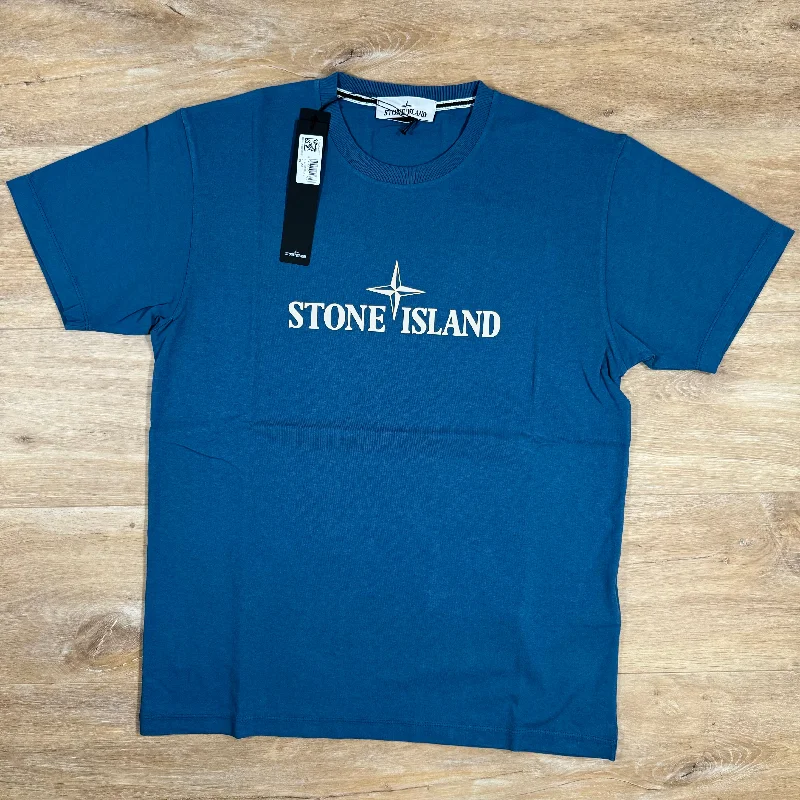 Men's thermal t - shirts with a high - neck design for cold weatherStone Island Institutional Three Print T-Shirt in Avio Blue Men's thermal t - shirts with a high - neck design for cold weatherStone Island Institutional Three Print T-Shirt in Avio Blue