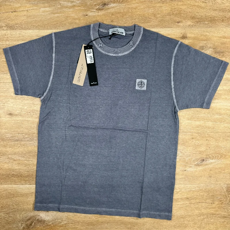 Men's polo t - shirts with a contrast collar for a preppy lookStone Island Patch Logo Cotton T-Shirt in Mid Blue Men's polo t - shirts with a contrast collar for a preppy lookStone Island Patch Logo Cotton T-Shirt in Mid Blue