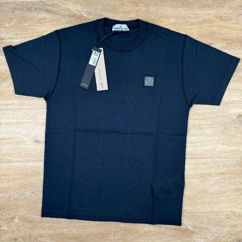 Men's long - sleeve henley t - shirts with button - down placketsStone Island Patch Logo Cotton T-Shirt in Navy Men's long - sleeve henley t - shirts with button - down placketsStone Island Patch Logo Cotton T-Shirt in Navy