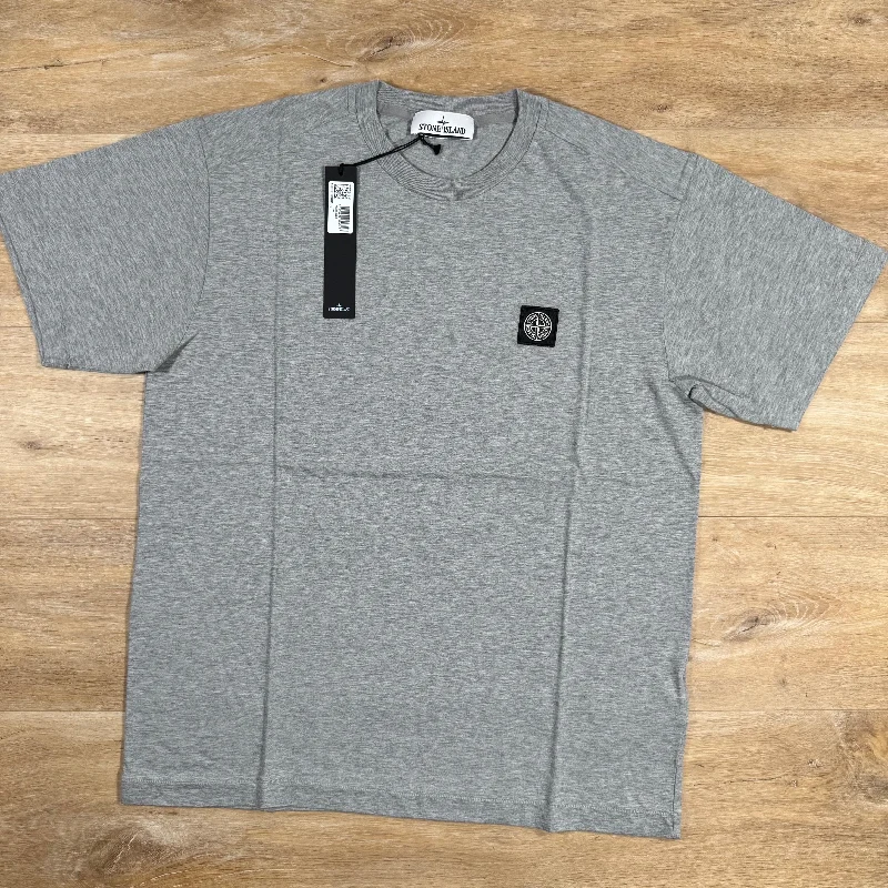 Men's ribbed t - shirts with a textured finish for added styleStone Island Patch Logo T-Shirt in Grey Men's ribbed t - shirts with a textured finish for added styleStone Island Patch Logo T-Shirt in Grey