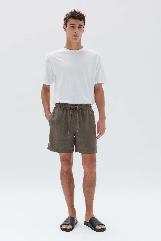 Men's elastic waistband lounge shorts for lazy weekends at home   Tide Linen Shorts